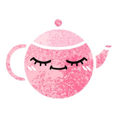 Retro illüstrasyon stil karikatür bir çaydanlık