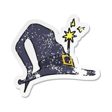 Retro sıkıntılı etiket bir karikatür cadı şapka