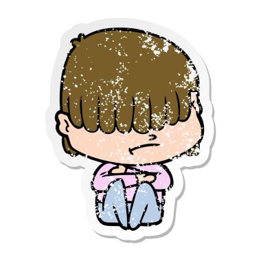 dağınık saçlı bir çizgi film çocuk sıkıntılı etiket