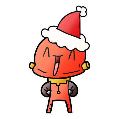 Noel Baba şapkası giyen bir robot degrade çizgi film el çekilmiş