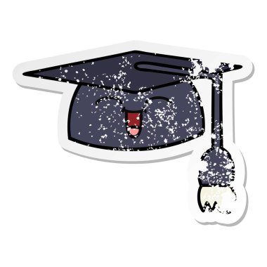 sevimli çizgi mezuniyet şapka sıkıntılı etiket