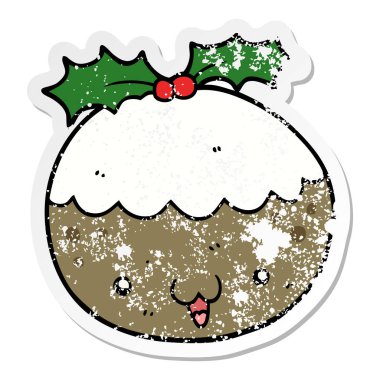 sevimli çizgi Noel pudingi sıkıntılı etiket