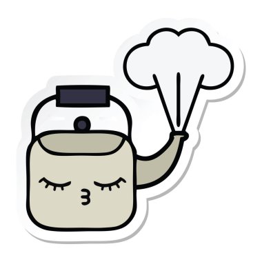 su ısıtıcısı dumanı tüten bir sevimli çizgi etiket