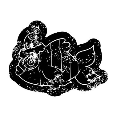 Noel Baba şapkası giyen bir egzotik balık karikatür sıkıntılı simgesi