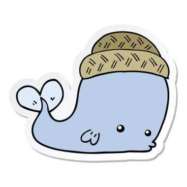 şapka giyen bir karikatür balinanın etiket