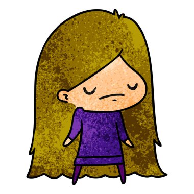 bir şirin kawaii kız dokulu karikatür çizimi