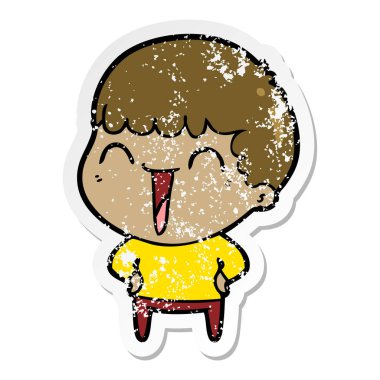 karikatür mutlu bir adamın sıkıntılı etiket