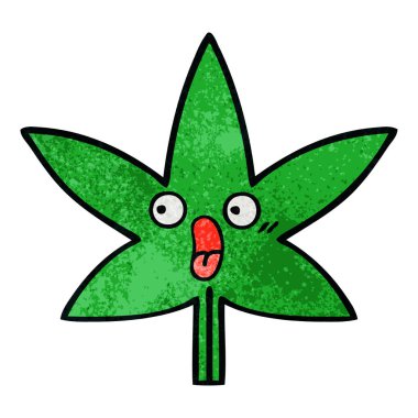 Retro grunge doku karikatür marihuana yaprağı
