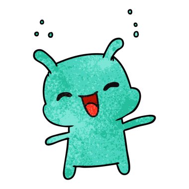 dokulu çizgi film illüstrasyon kawaii şirin mutlu uzaylı