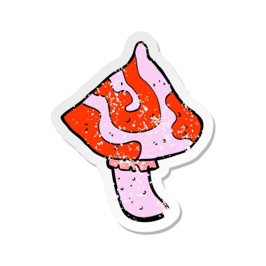 bir çizgi film mantarı Retro sıkıntılı etiket