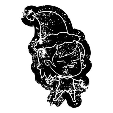 sıkıntılı simgesini santa s giyen bir ölümsüz vampir kız çizgi film