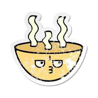 bir sevimli çizgi tas sıcak çorba sıkıntılı etiket