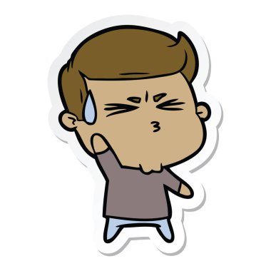 etiket çalışan mutlu bir çizgi film adamın