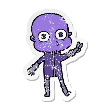 bir çizgi film garip kel spaceman sıkıntılı etiket