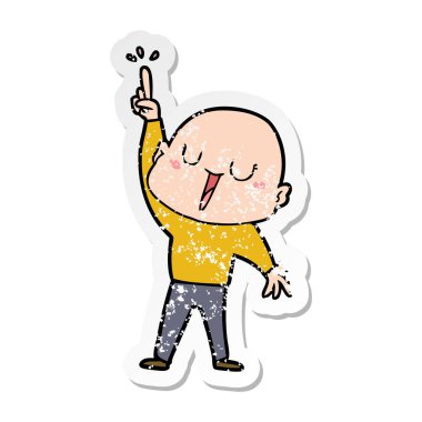 bir mutlu karikatür kel adamın sıkıntılı etiket