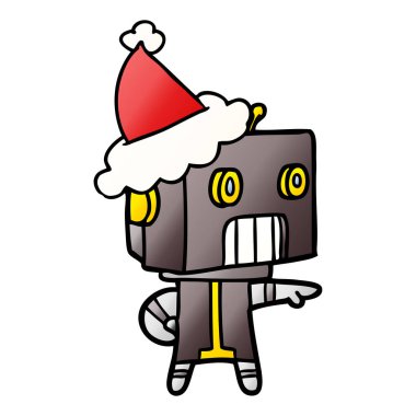 Noel Baba şapkası giyen bir robot degrade çizgi film