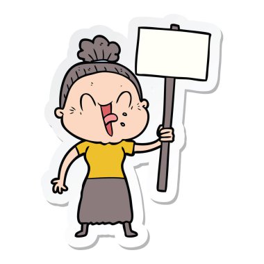 etiket bir karikatür mutlu yaşlı kadın