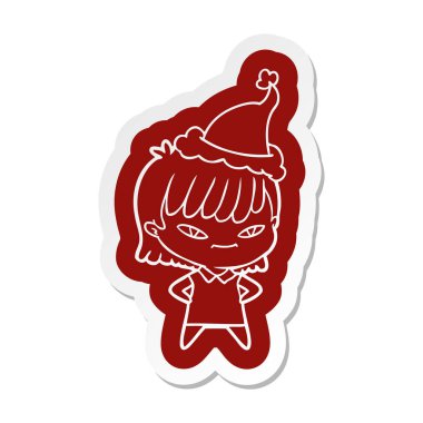 Noel Baba şapkası giyen bir kadın ilginç çizgi film etiketi