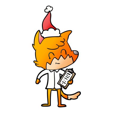 Noel Baba şapkası giyen bir dostu fox Yöneticisi degrade çizgi film el çekilmiş