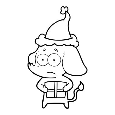 el çizim için emin bir filin Noel Noel Baba şapkası giyen hediyesi ile çekilmiş