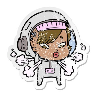 bir çizgi film astronot kadının sıkıntılı etiket