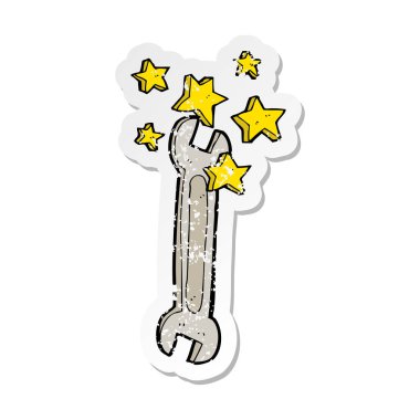 bir çizgi film somun anahtarı Retro sıkıntılı etiket