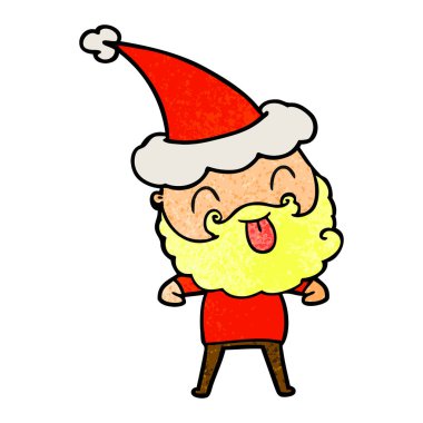 Sakallı Noel Baba şapkası giyen dilini