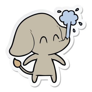 etiket su spouting bir sevimli çizgi fil