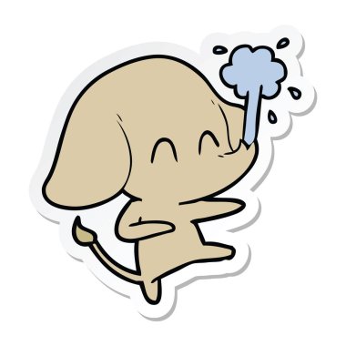 etiket su spouting bir sevimli çizgi fil