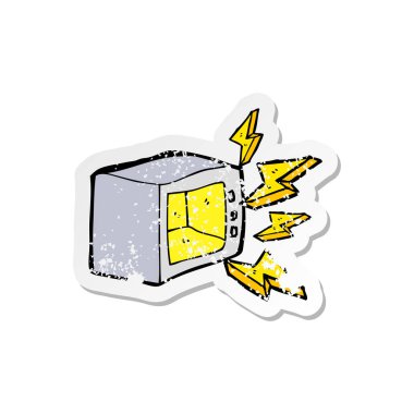 bir çizgi film mikrodalga Retro sıkıntılı etiket