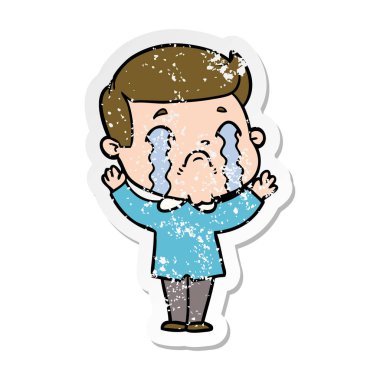 ağlayan bir çizgi film adamın sıkıntılı etiket