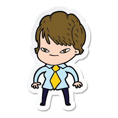 etiket bir karikatür mutlu kadın