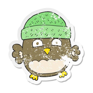 bir çizgi film sevimli baykuş Retro sıkıntılı etiket