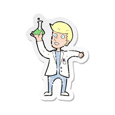 bir karikatür mutlu bilim adamının Retro sıkıntılı etiket