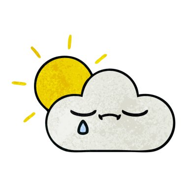 Retro grunge doku çizgi film sunshine ve bulut