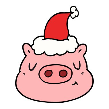 çizim için Noel Baba şapkası giyen bir domuz yüz el çekilmiş