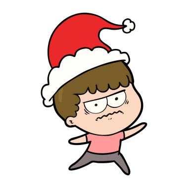 Noel Baba şapkası giyen rahatsız bir adamın çizgi çizme