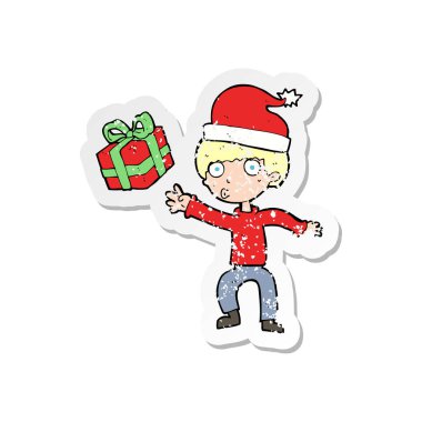 bir çizgi film çocuk hediye ile Retro sıkıntılı etiket