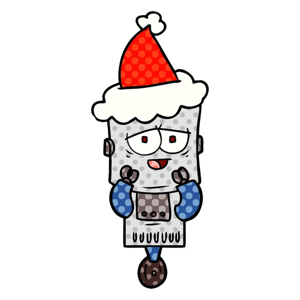 Komiks stylu ilustracja Robot santa kapeluszu — Wektor stockowy