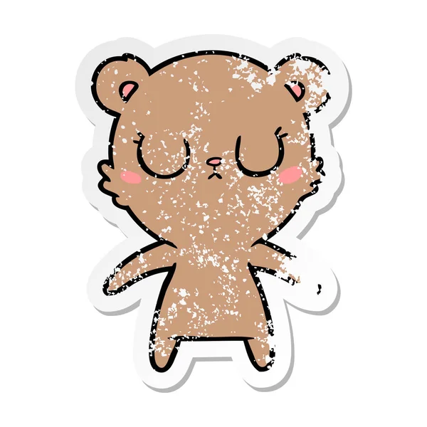 Distressed sticker of a peaceful cartoon bear cub — Stock Vector