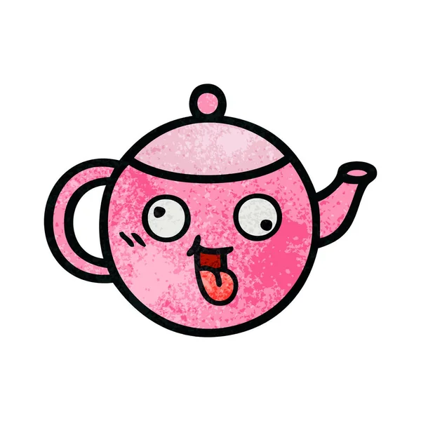 复古格格纹理卡通茶壶 — 图库矢量图片