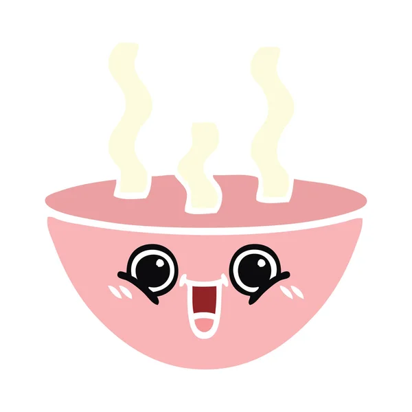 熱いスープのフラット カラー レトロ漫画ボウル — ストックベクタ