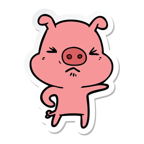 Sticker Cartoon Angry Pig — Stock Vector