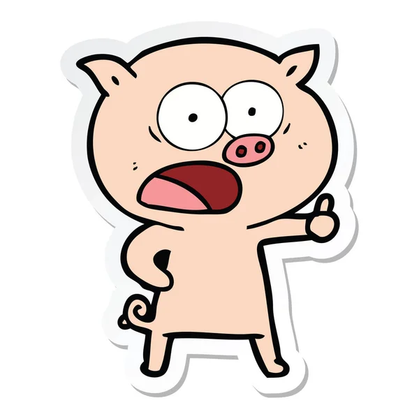 Sticker Cartoon Pig Shouting — Stock Vector