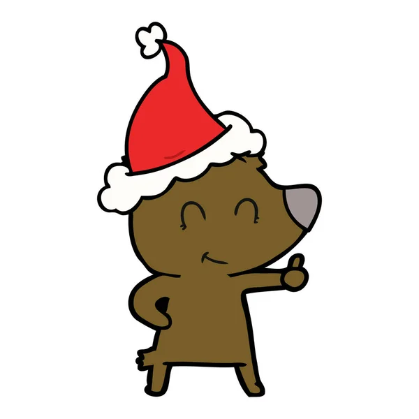 Linha de urso fêmea desenho de um chapéu de Pai Natal vestindo —  Vetores de Stock