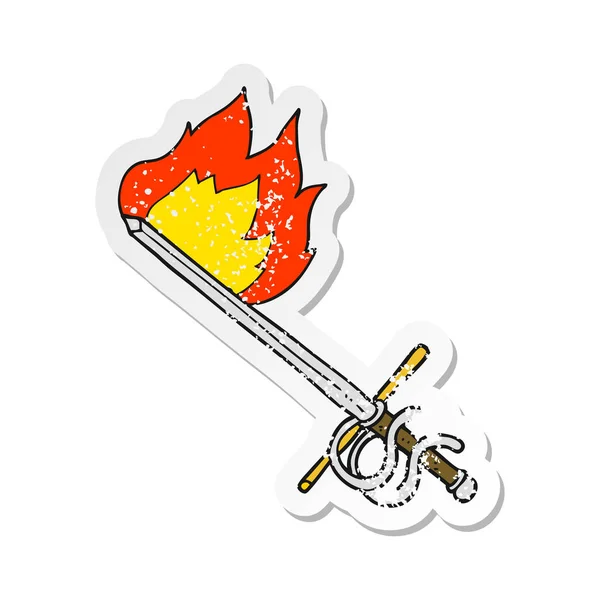 Retro distressed sticker of a cartoon flaming sword — Stock Vector