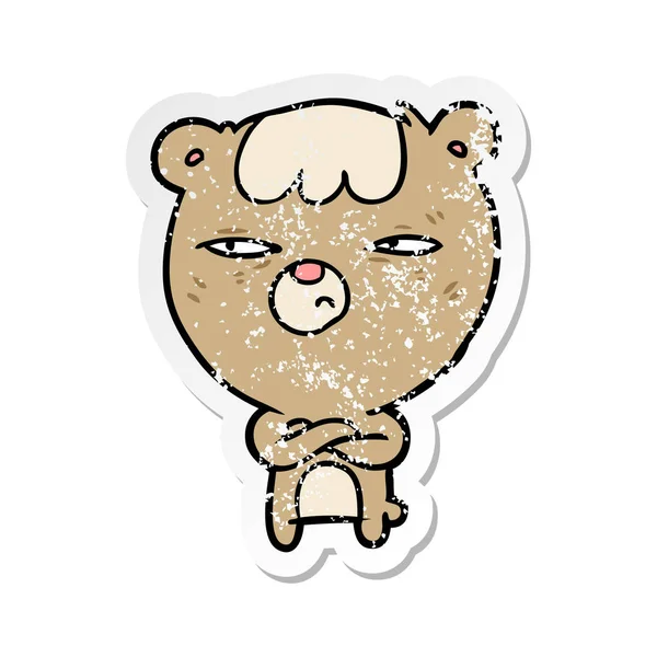 漫画怒っているクマの苦しめられたステッカー — ストックベクタ