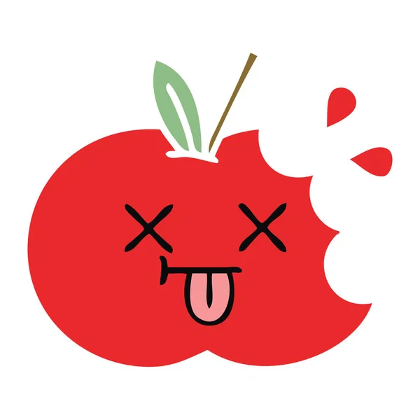 Plochý barevný retro kreslený červené jablko — Stockový vektor