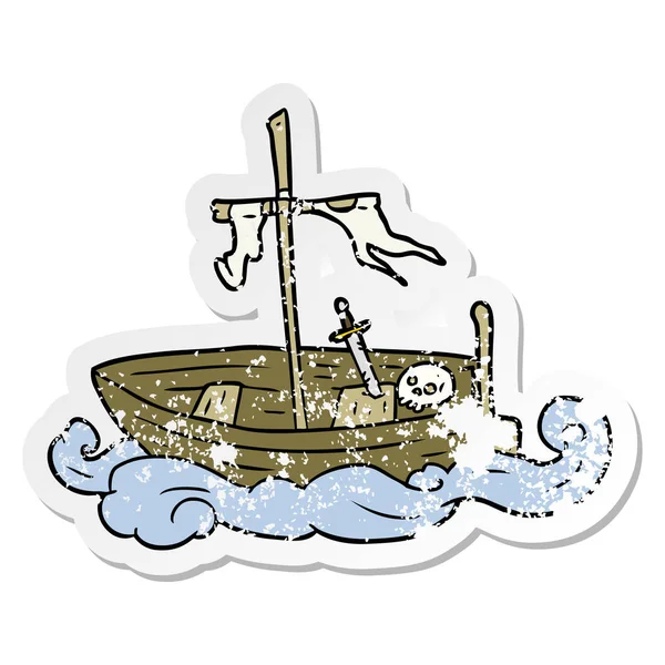 Distressed Sticker Cartoon Old Boat — Stock Vector