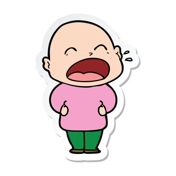 Sticker of a cartoon shouting bald man — Stock Vector